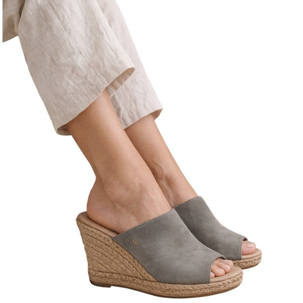 VISCATA Barcelona Suede Wedge Mule Espadrilles Gray Womens 8 EU 39 Made in Spain